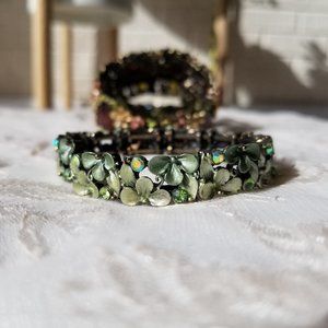 Green, Floral, Metallic Bracelet, Adjustable